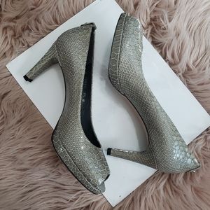 Stuart Weitzman snake skin open toe heels 8.5